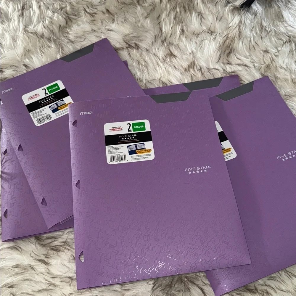 Mead Five Star Folder purple, 2 Pocket NEW stay put tabs